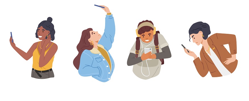 illustration of four young people on their phones